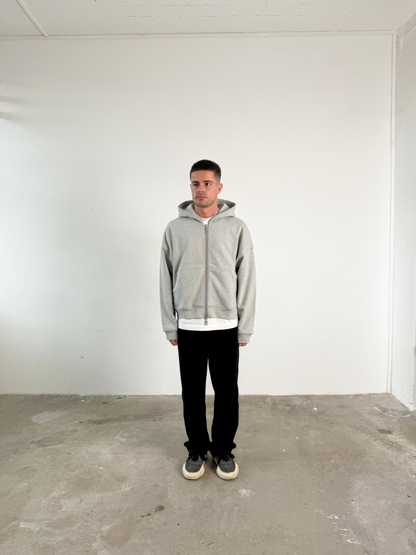 Grey boxy zip up hoodie 
