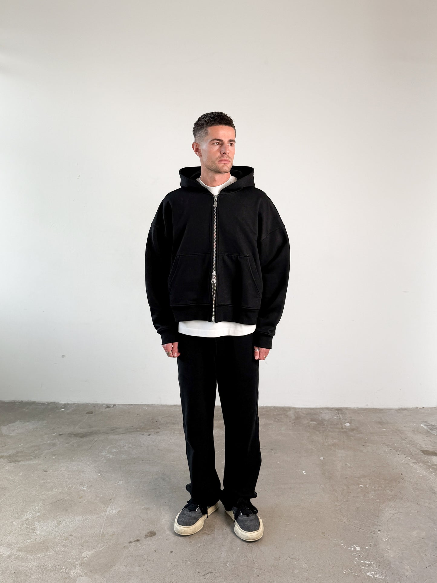 Black Boxy zip up hoodie 