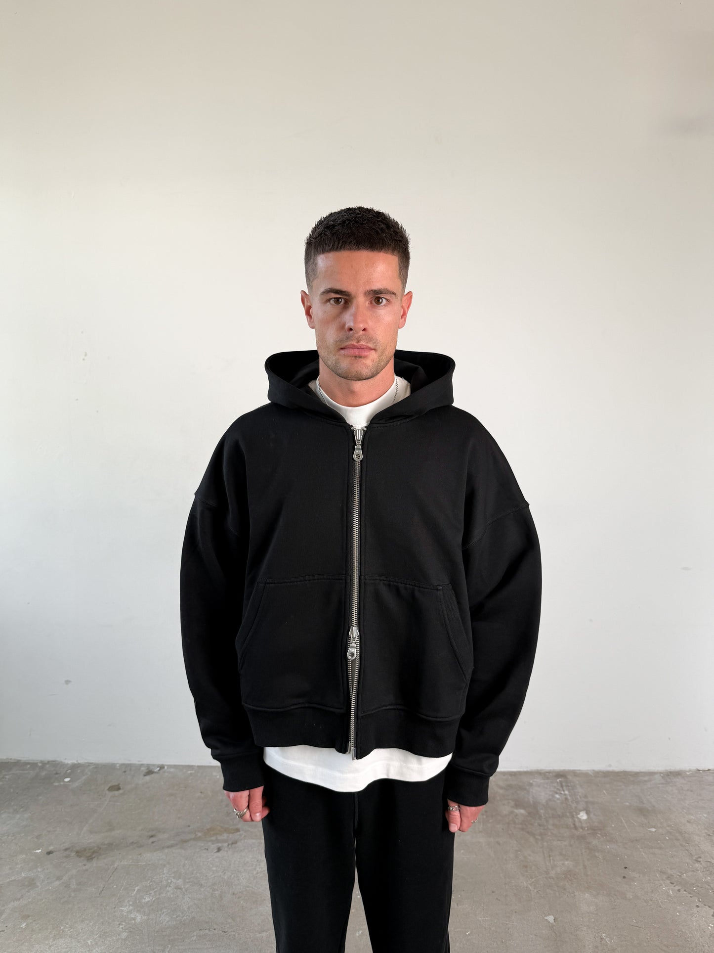 Black Boxy zip up hoodie 2