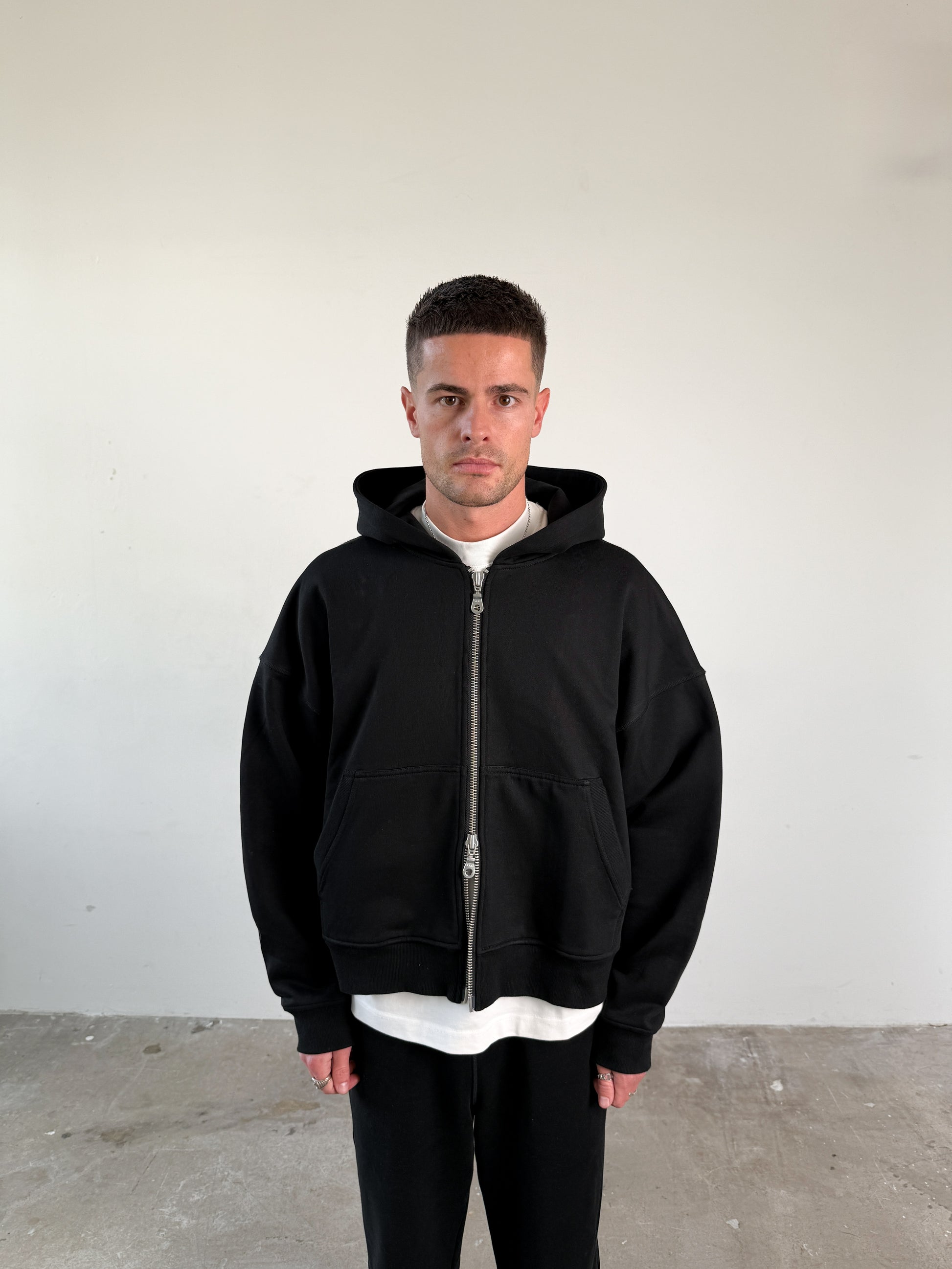 Black Boxy zip up hoodie 2
